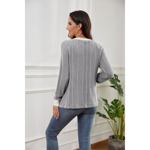 Women Long Sleeve Shirt Polyester Size Large Crewneck Tunic Casual - Picture 6 of 6